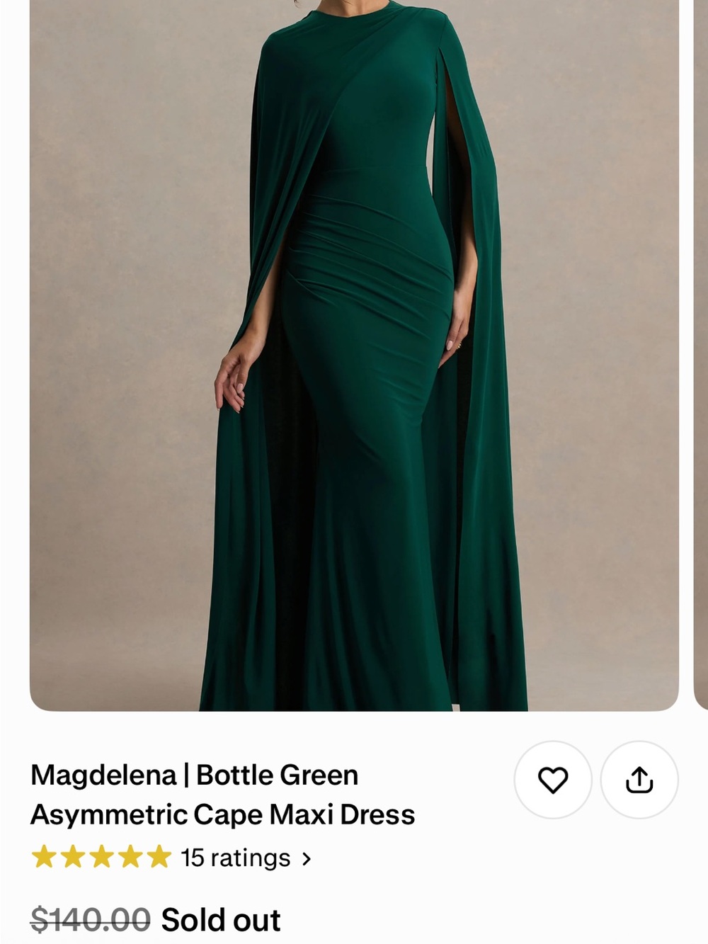 Club L London Emerald Green Asymmetric Cape Maxi Dress